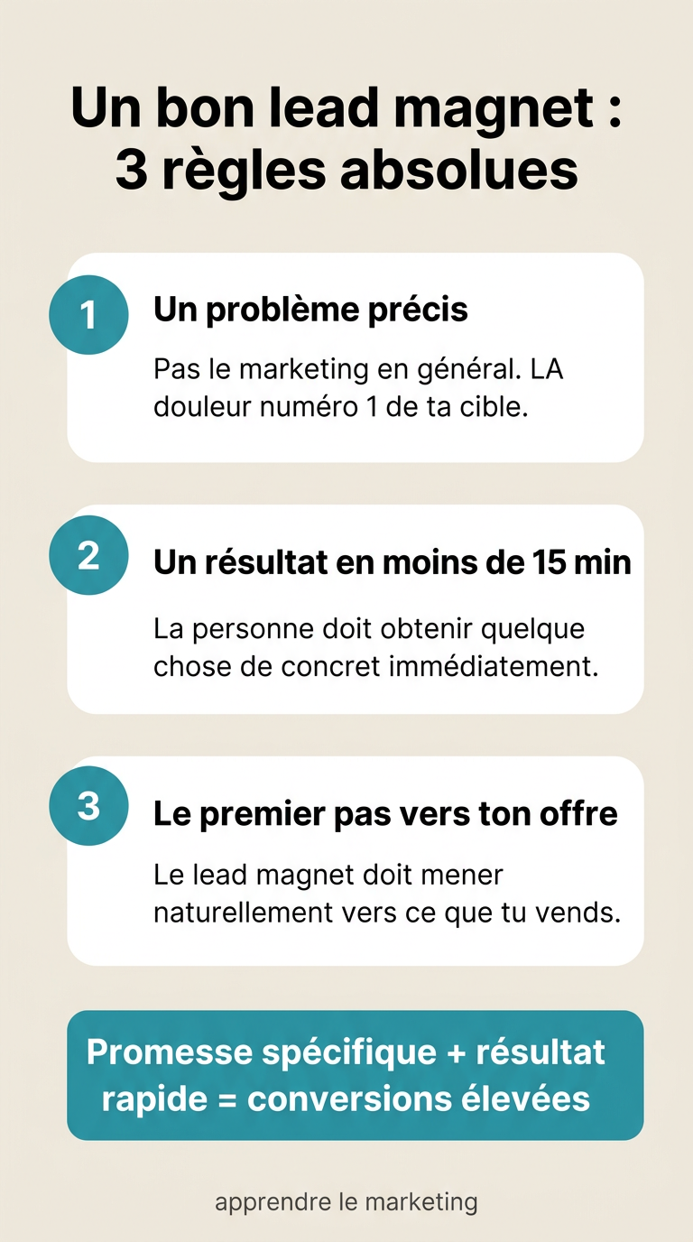 Les 3 règles d'un lead magnet irrésistible : promesse spécifique, résultat immédiat et format simple