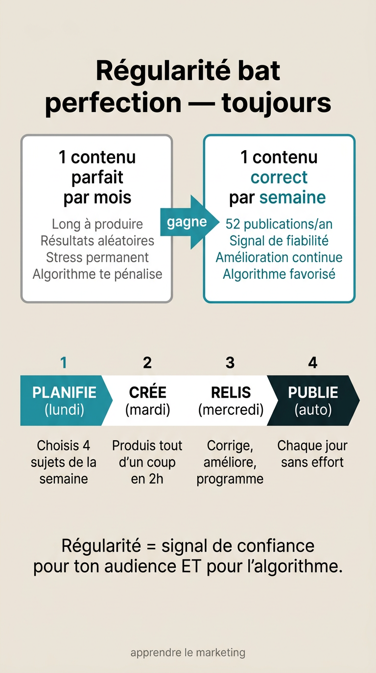 Système de régularité de contenu par batching : créer en lots pour publier sans s'épuiser