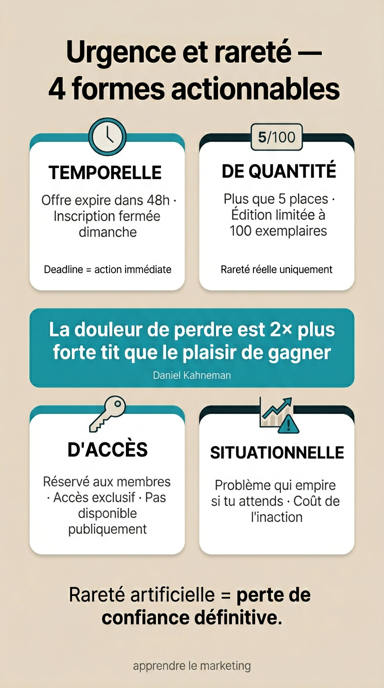 Les 4 formes d'urgence et rareté en marketing : temporelle, quantité, accès et situationnelle