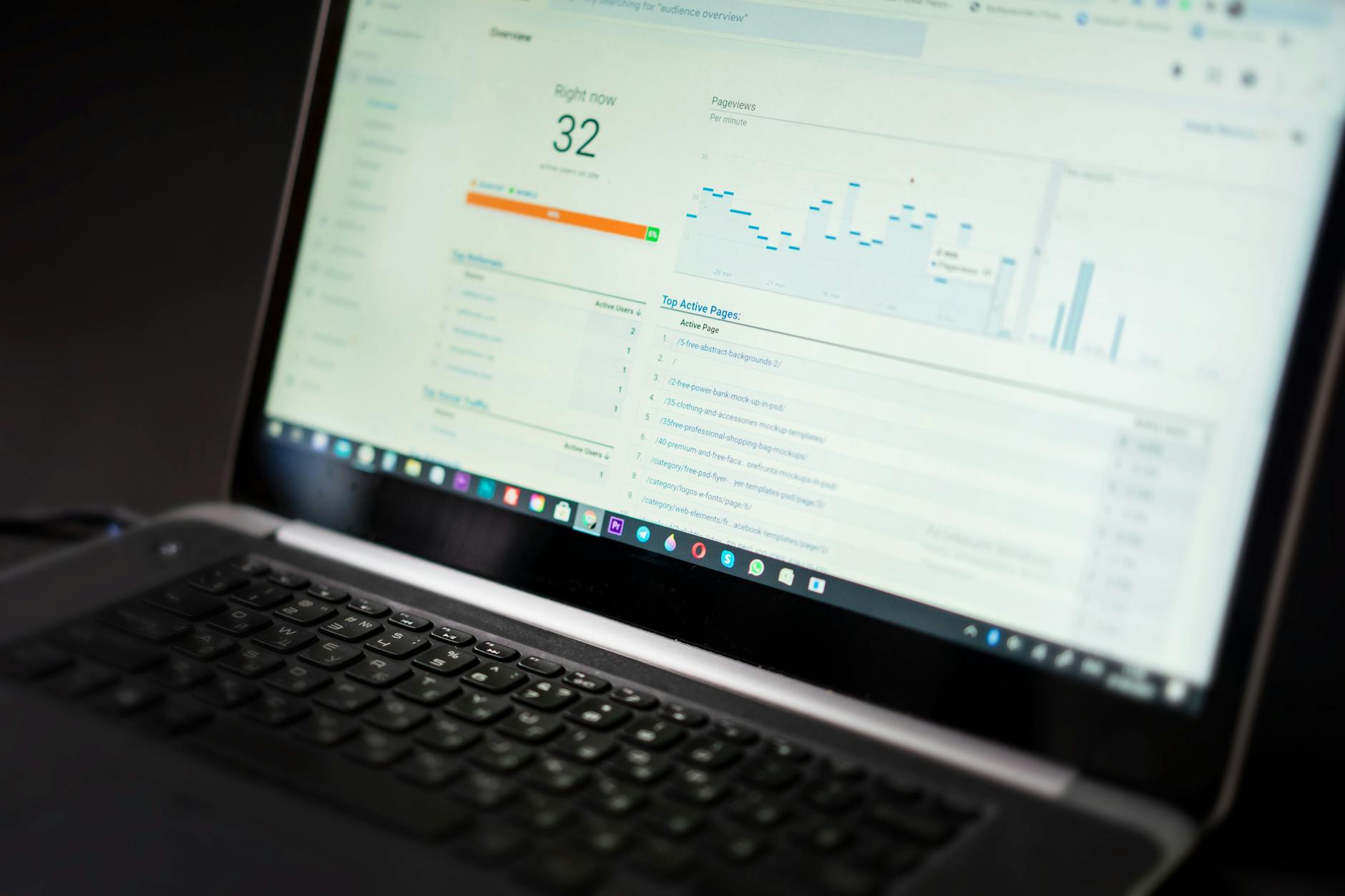 Personne analysant les données SEO et le trafic organique sur un ordinateur via Google Analytics